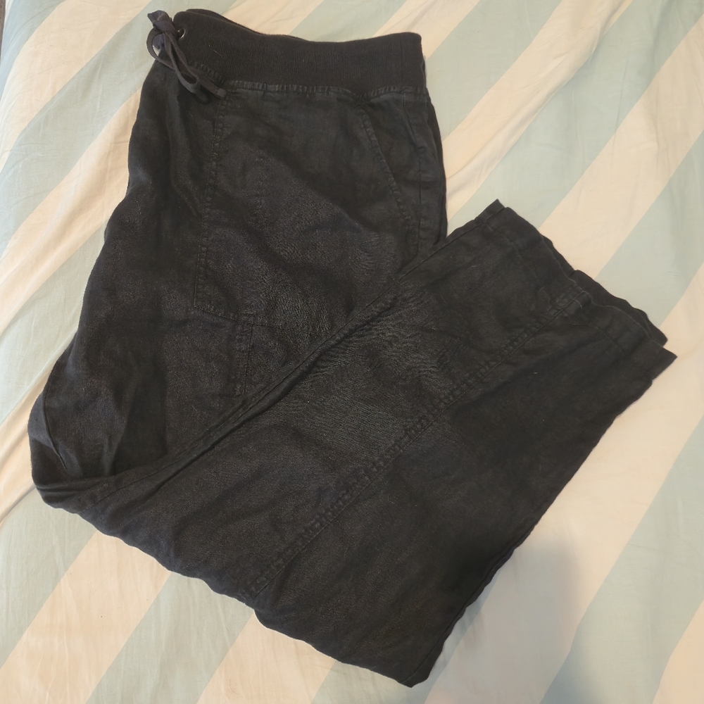 Eileen Fisher Linen Black Seamed Cargo Pant Size 1X